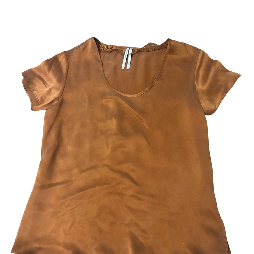 Anthropologie Copper Short Sleeve Satin Tee